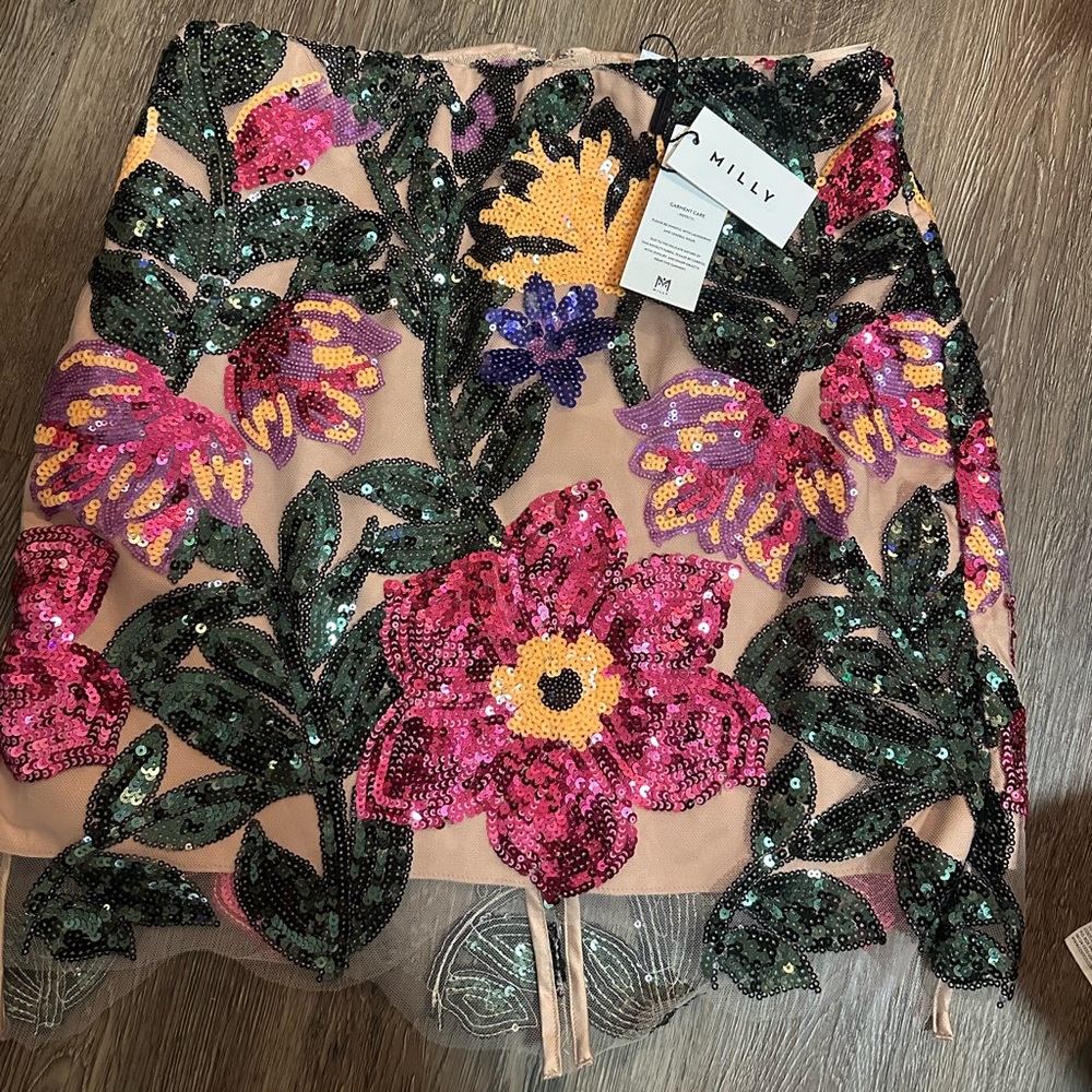 Milly Sequin Floral Skirt NWT